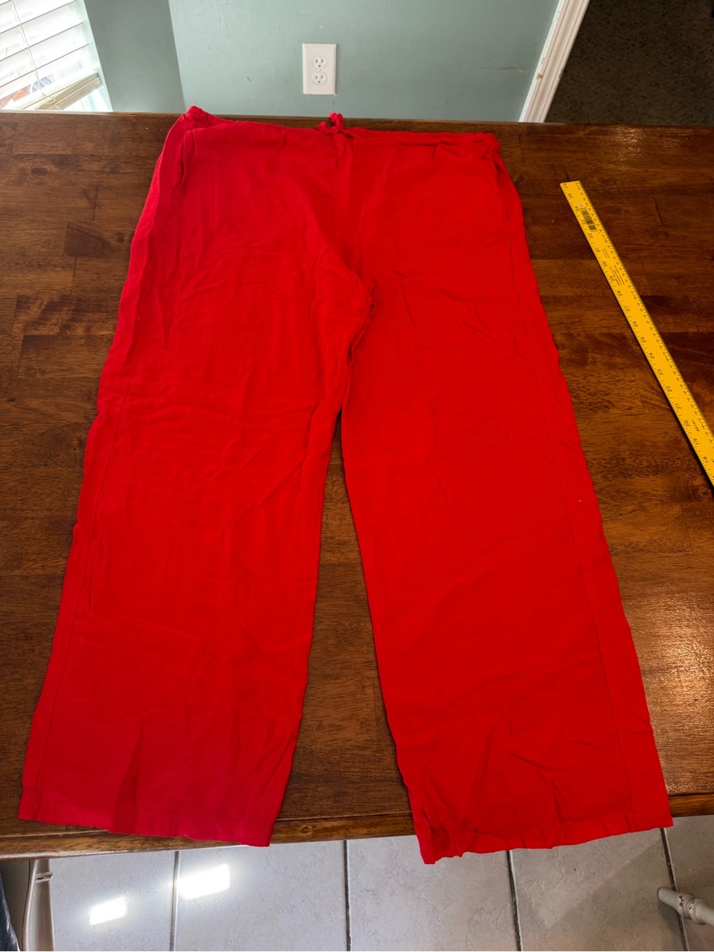 Vtg Jams World Red Wide Leg Pants Medium Beach Resort Drawstring High Waisted